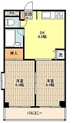パピヨン大南 2DKの間取図画像