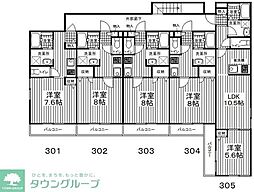 アイビス国立2 1Kの間取図画像