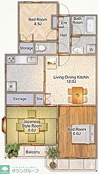 クレスト国立 3LDKの間取図画像