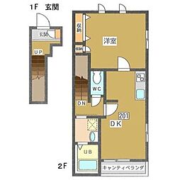 プリエ国分寺 1LDKの間取図画像