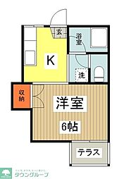 シャープハイムB 1Kの間取図画像