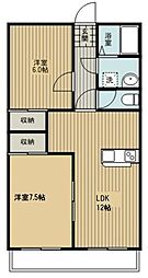 クレセント三ツ木 2LDKの間取図画像