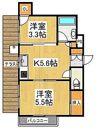 コスモスマンション西武遊園地 2Kの間取図画像