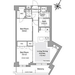 東京メトロ有楽町線 護国寺駅 徒歩4分の賃貸マンション 3階2LDKの間取り