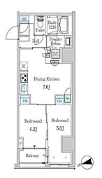 東京メトロ銀座線 末広町駅 徒歩3分の賃貸マンション 6階2DKの間取り