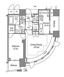 東京メトロ日比谷線 六本木駅 徒歩7分の賃貸マンション 12階1LDKの間取り