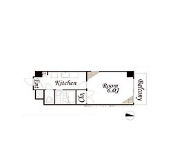 AKAビル 1Kの間取図画像