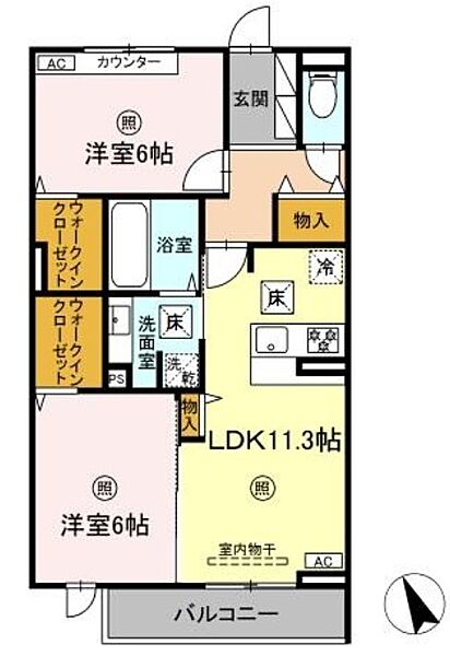 リアン朝霧 ｜兵庫県明石市朝霧南町１丁目(賃貸アパート2LDK・2階・59.56㎡)の写真 その2