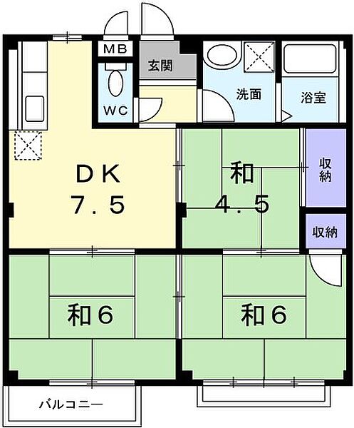 兵庫県姫路市広畑区西蒲田(賃貸アパート3DK・2階・52.96㎡)の写真 その2