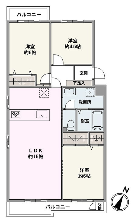 陽当り・通風・眺望良好な、3階部分の南東向き角住戸です。水回りが近く家事もスムーズに行えます。LDKと隣接する洋室約6帖の引き戸をあけて、広々とした空間としても活用できます。