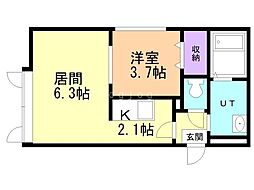 エル・ジェム月寒東 1階1LDKの間取り