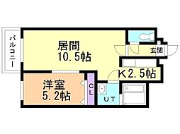 フェリース豊平 1階1LDKの間取り