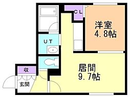 札幌市営東豊線 学園前駅 徒歩6分の賃貸マンション 2階1LDKの間取り
