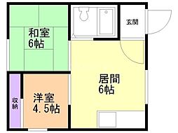 コーポシャトー 2DKの間取図画像