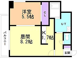 パルティーレ平岸 8階1LDKの間取り