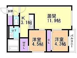 札幌市中央区南二十三条西7丁目マンション 2LDKの間取図画像