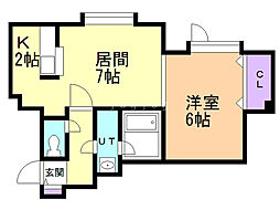 サークルワン美園-B 1LDKの間取図画像
