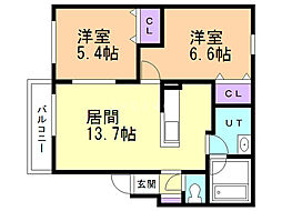 メイテルハイム平岸 2LDKの間取図画像