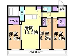 仮）ＧＡー福住1−1ＭＳ　Ｂ棟 2階3LDKの間取り