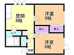 IROHAドーム北 2DKの間取図画像