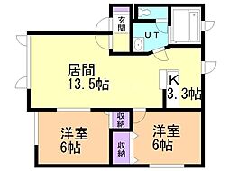 パナハイツ石山東 2LDKの間取図画像