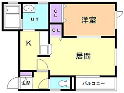 I.E豊平2 1LDKの間取図画像