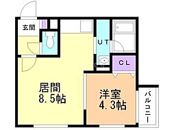 シンフォニア豊平 1LDKの間取図画像