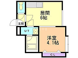 リナコートB 1DKの間取図画像