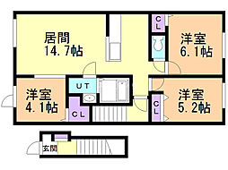 メゾンソレイユ2 3LDKの間取図画像