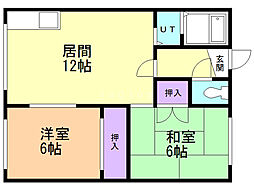 山田マンション1 2LDKの間取図画像