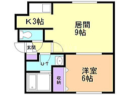 シルキー月寒東B 1LDKの間取図画像
