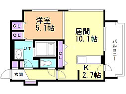 F中の島 1LDKの間取図画像