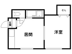 カノン美園 1DKの間取図画像