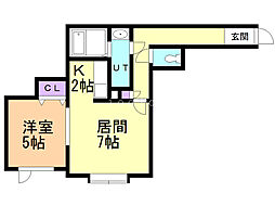 グッドライト月寒東 1LDKの間取図画像