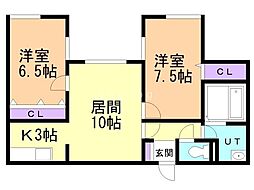 リベルティ南平岸 2LDKの間取図画像