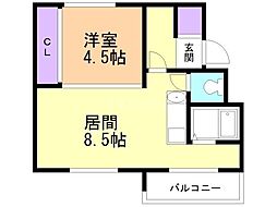 ビレッジハウス福住1 1LDKの間取図画像