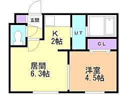 クロシェット 1LDKの間取図画像