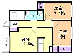 グレートバリー1 2LDKの間取図画像