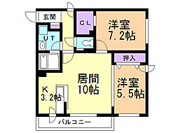 マーサ羊ヶ丘 2LDKの間取図画像