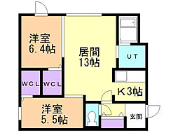 ブルーイング平岸 2LDKの間取図画像