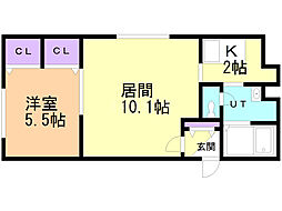 ファインブルーム学園前 1LDKの間取図画像