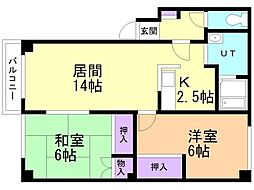 カムヒル 2LDKの間取図画像