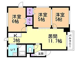 プリムヴェール 3LDKの間取図画像