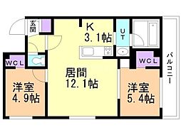 札幌市豊平区豊平六条10丁目マンション 2LDKの間取図画像