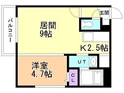札幌市豊平区中の島一条2丁目マンション 1LDKの間取図画像