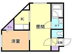 Hope月寒中央A 1LDKの間取図画像
