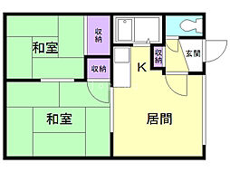 原田荘 2階2LDKの間取り