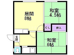みどり荘 2LDKの間取図画像