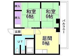 ＳＫコスモビル 3階2LDKの間取り