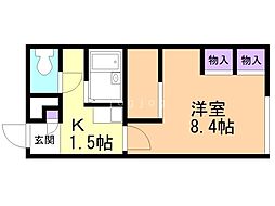 レオパレスプレミエール 2階1Kの間取り